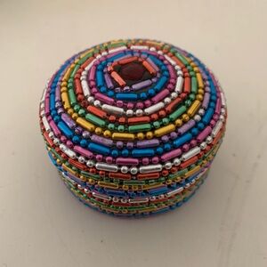 Beaded Vintage Ring Jewelry Box Rainbow Trinket Container Y2K boho home decor 90